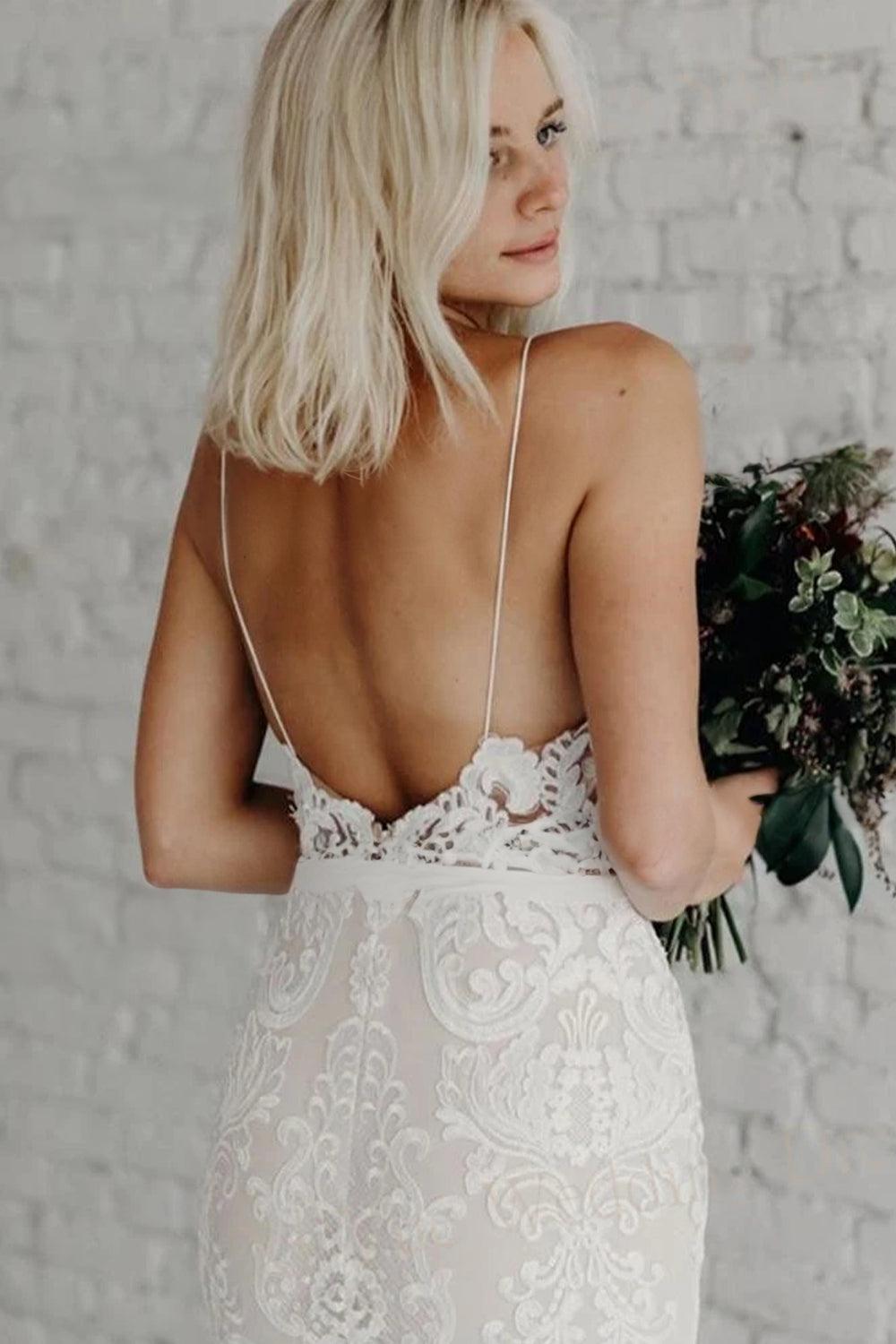 Robe de Mariage Bohème Chic à Bretelles