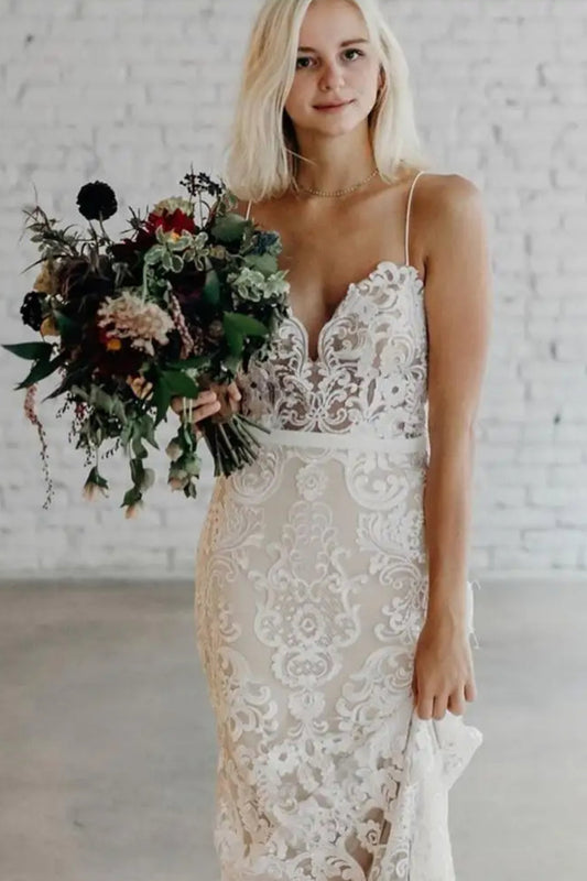 Robe de Mariage Bohème Chic à Bretelles