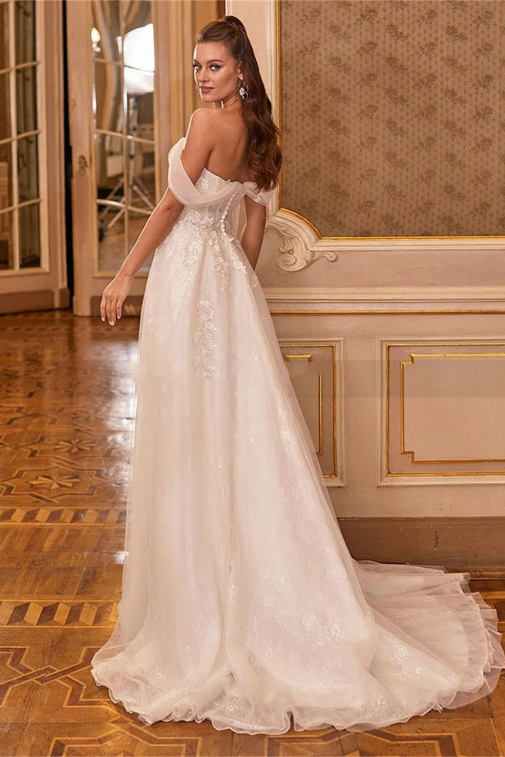 Robe de Mariée Bohème Epaule Tombante