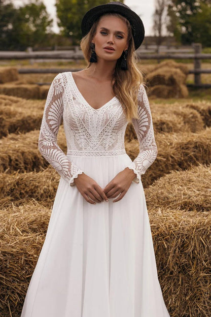 Robe de Mariée Bohème Manches Dentelle