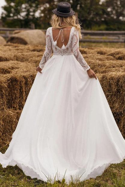 Robe de Mariée Bohème Manches Dentelle