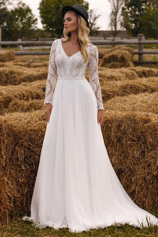 Robe de Mariée Bohème Manches Dentelle