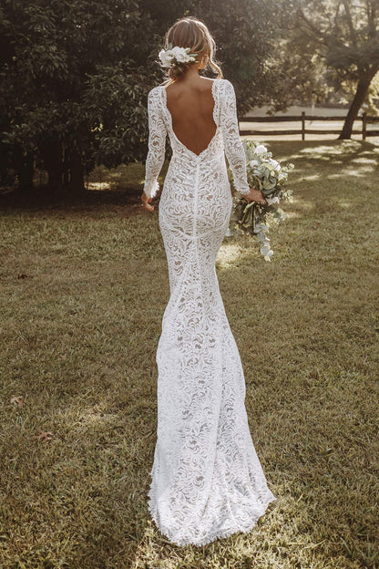 Robe de Mariée Dos Nu à Manches Longues