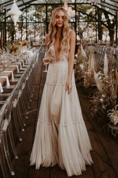 Robe de Mariée Style Bohème Beige