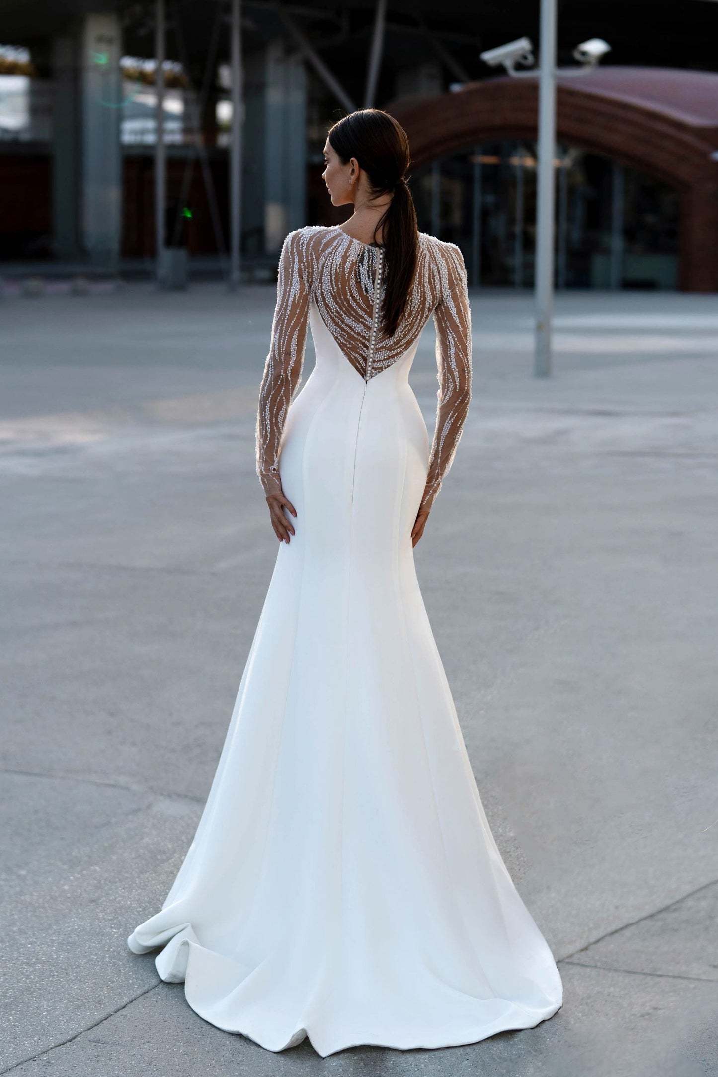 Robe de Mariée en Crêpe pour l'Hiver